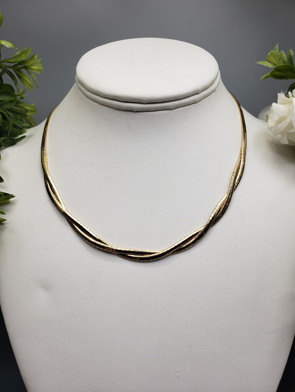 Aurafin 14k Double Strand Omega - Braided Crossover Herringbone Luxury RARE Find